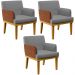 Kit 03 Poltronas Decorativas Sala Estar Beatriz W01 Linho Cinza Escuro Couríssimo Camel - Lyam Decor