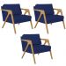 Kit 03 Poltronas Decorativas Sala Pietra Estrutura De Madeira L02 Suede Azul Marinho - Lyam Decor