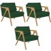 Kit 03 Poltronas Decorativas Sala Pietra Estrutura De Madeira L02 Suede Verde Musgo - Lyam Decor