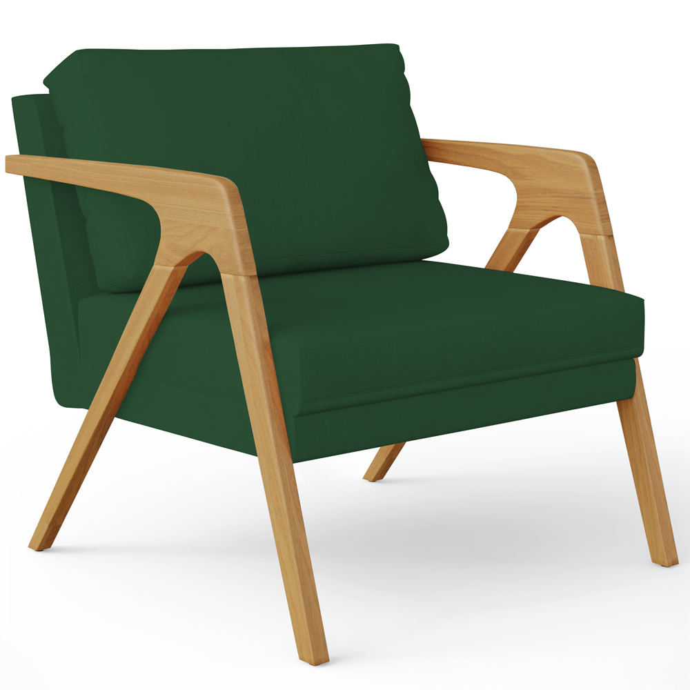 Kit 03 Poltronas Decorativas Sala Pietra Estrutura De Madeira L02 Suede Verde Musgo - Lyam Decor