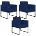 Kit 03 Poltronas Decorativas Sala Recepção Base Fixa Metal Helô L02 Suede Azul Marinho - Lyam Decor