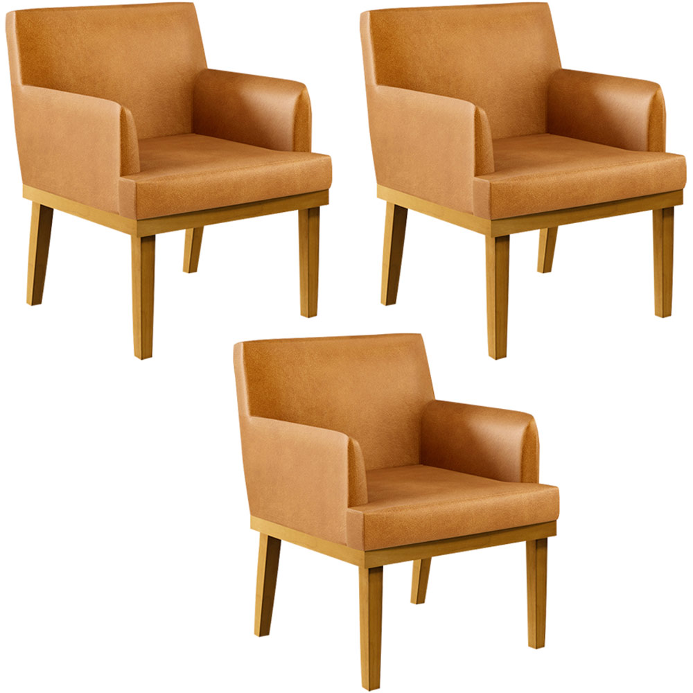 Kit 03 Poltronas Decorativas Sala de Estar Base Mel Beatriz W01 Couríssimo Whisky - Lyam Decor