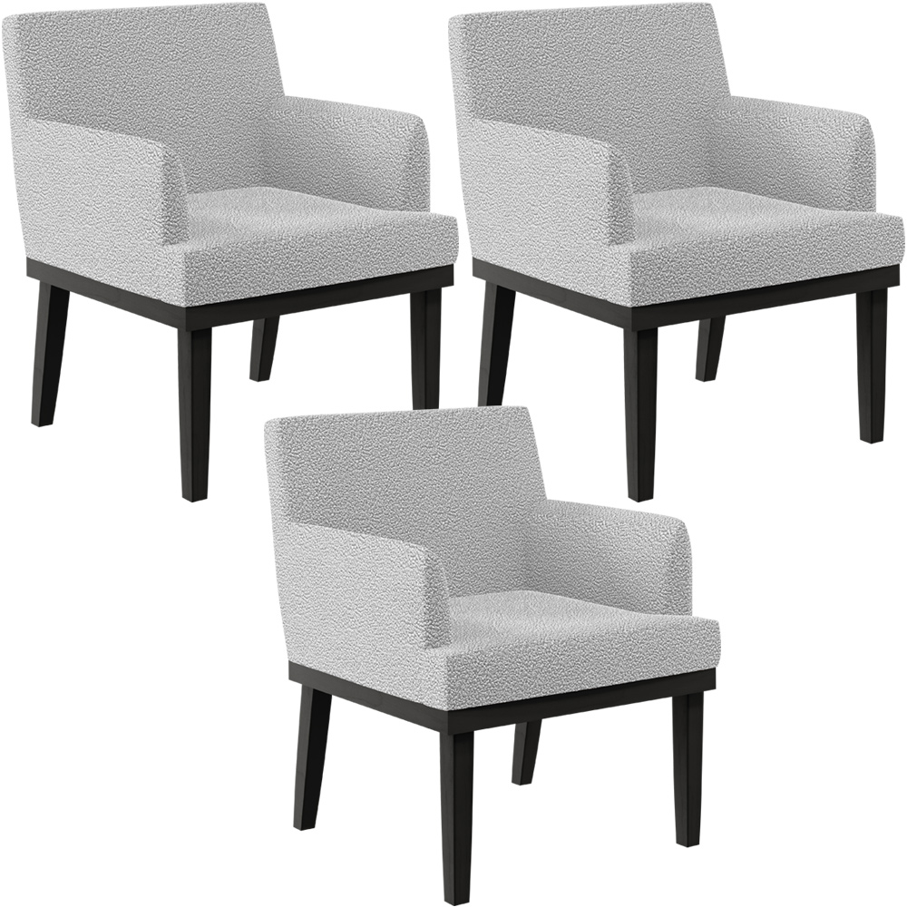 Kit 03 Poltronas Decorativas Sala de Estar Base Preto Beatriz W01 Bouclê Cinza - Lyam Decor