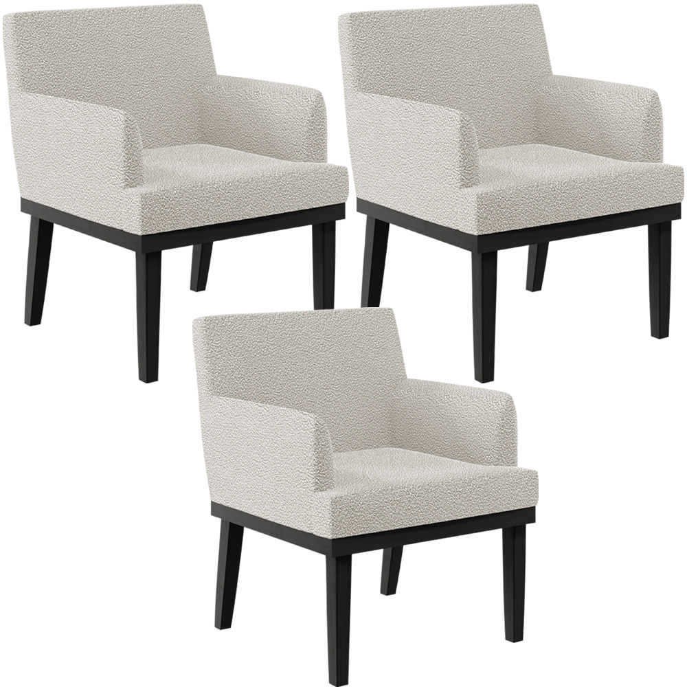 Kit 03 Poltronas Decorativas Sala de Estar Base Preto Beatriz W01 Bouclê Creme - Lyam Decor