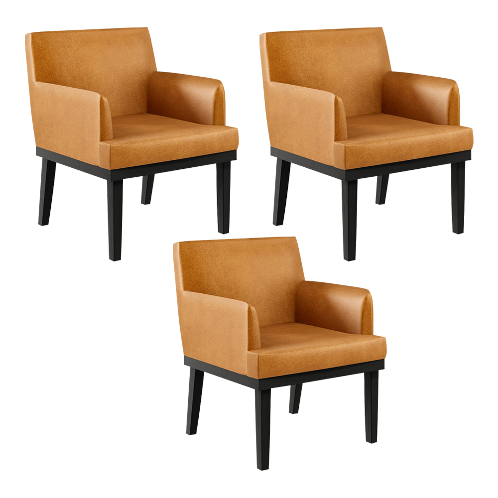 Kit 03 Poltronas Decorativas Sala de Estar Base Preto Beatriz W01 Couríssimo Whisky - Lyam Decor
