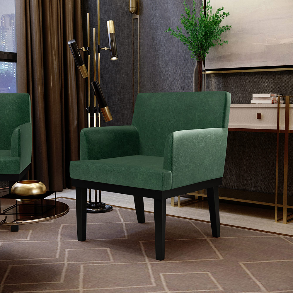 Kit 03 Poltronas Decorativas Sala de Estar Base Preto Beatriz W01 Facto Verde Musgo - Lyam Decor
