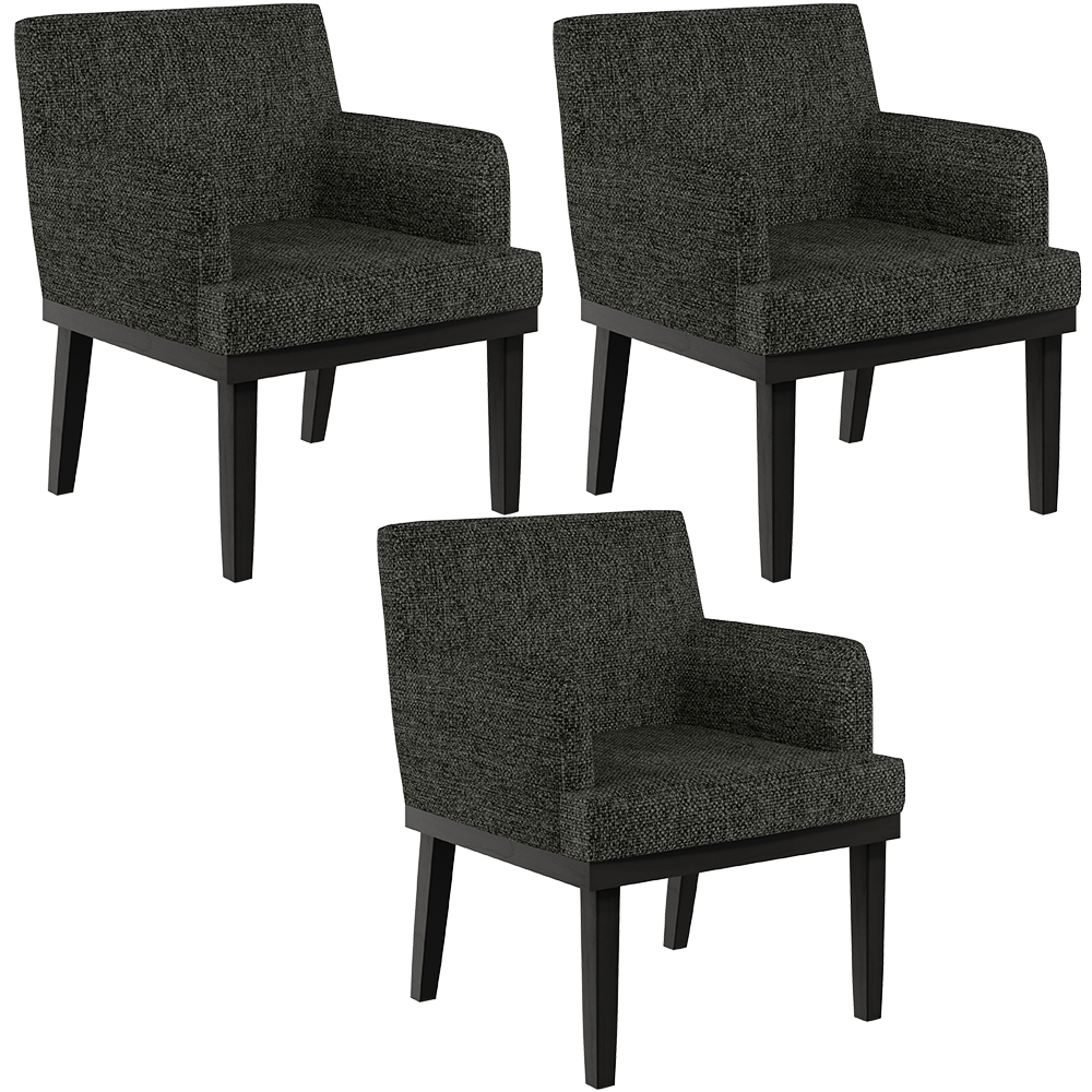 Kit 03 Poltronas Decorativas Sala de Estar Base Preto Beatriz W01 Linho Chumbo - Lyam Decor
