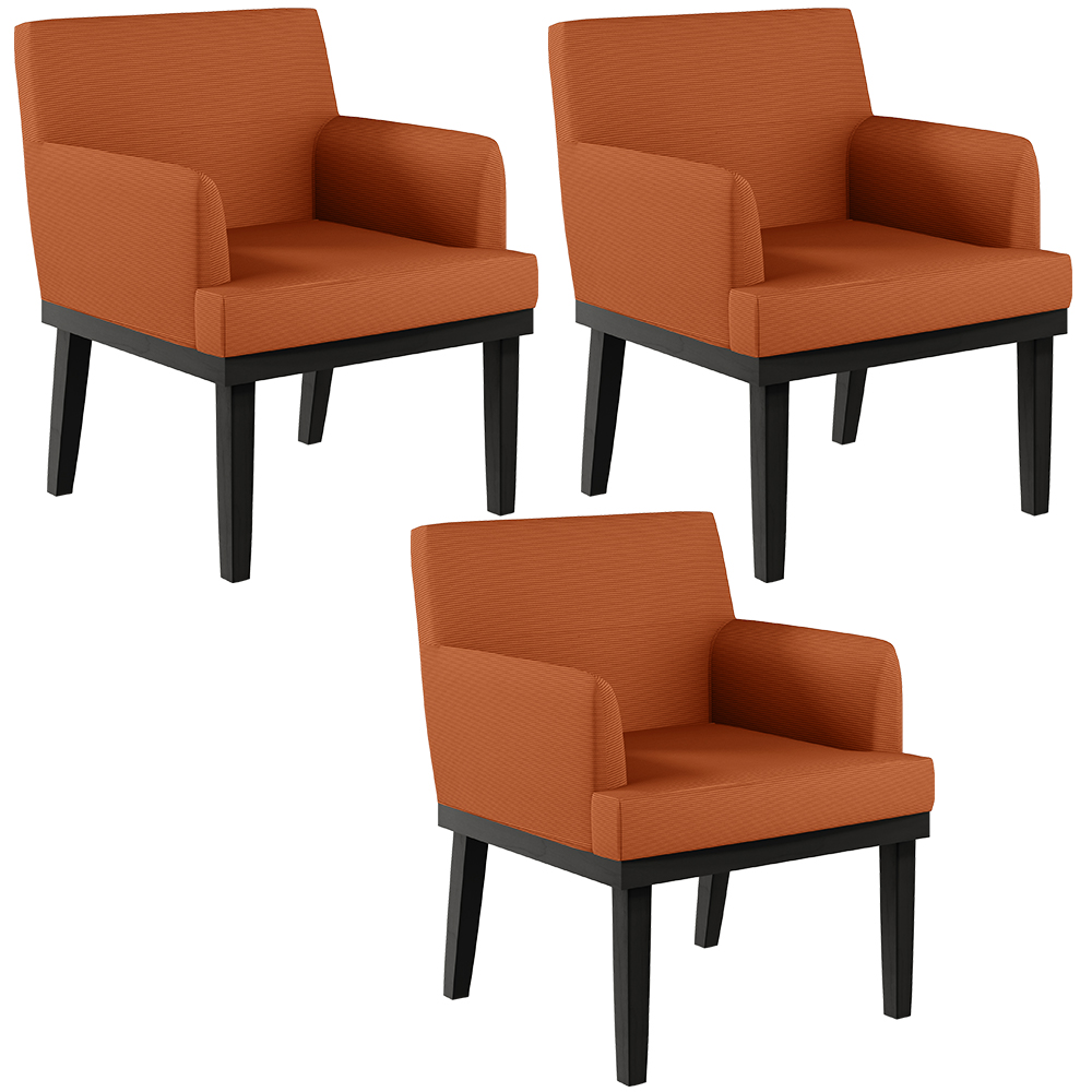 Kit 03 Poltronas Decorativas Sala de Estar Base Preto Beatriz W01 Tecido Terracota - Lyam Decor