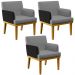 Kit 03 Poltronas Decorativas Sala de Estar Beatriz W01 Linho Cinza Escuro Couríssimo Preto - Lyam Decor