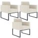 Kit 03 Poltronas Decorativas Sala e Recepção Base Fixa Metal Helô L02 Linho Champagne - Lyam Decor