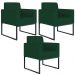 Kit 03 Poltronas Decorativas Sala e Recepção Base Fixa Metal Helô L02 Suede Verde Musgo - Lyam Decor