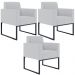 Kit 03 Poltronas Decorativas para Sala Recepção Base Fixa De Metal Helô L02 Linho Cinza - Lyam Decor
