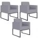 Kit 03 Poltronas Decorativas para Sala Recepção Base Fixa De Metal Helô L02 Suede Cinza - Lyam Decor