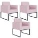 Kit 03 Poltronas Decorativas para Sala Recepção Base Fixa De Metal Helô L02 Suede Rosê - Lyam Decor