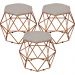 Kit 03 Puffs Decorativo Aramado Bronze Six L02 Linho Bege - Lyam Decor
