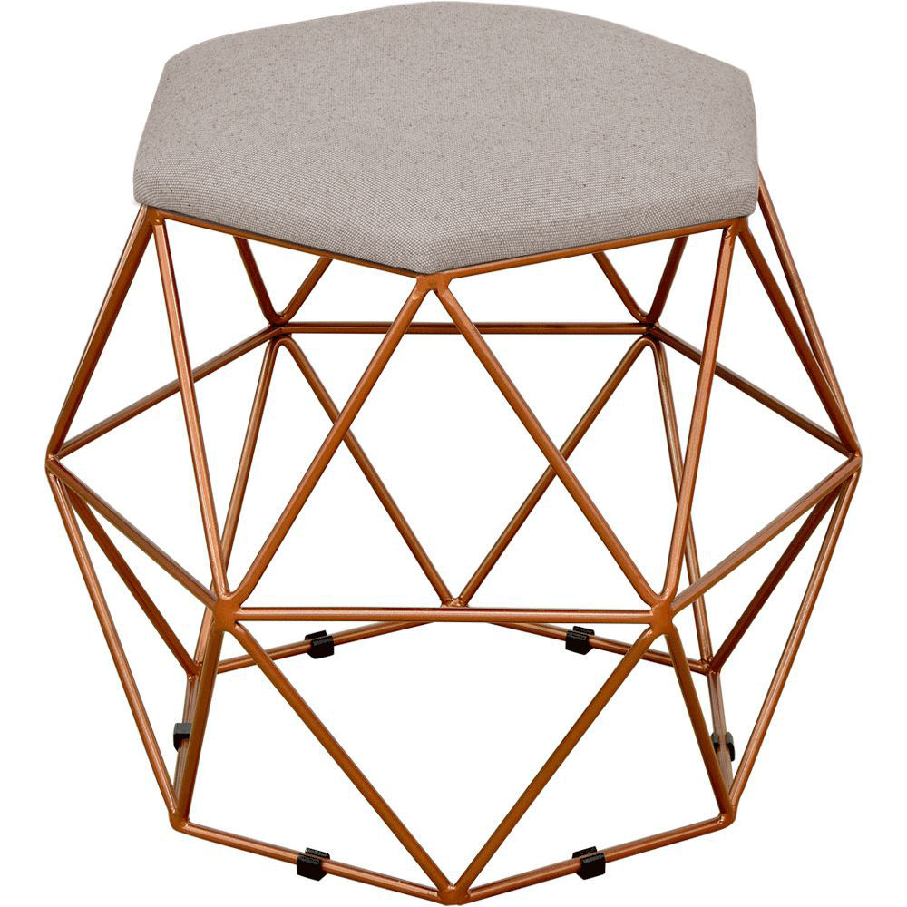 Kit 03 Puffs Decorativo Aramado Bronze Six L02 Linho Bege - Lyam Decor