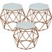 Kit 03 Puffs Decorativo Aramado Bronze Six L02 Linho Cinza - Lyam Decor