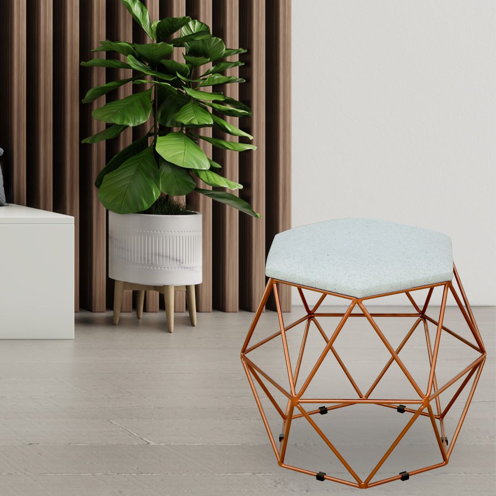 Kit 03 Puffs Decorativo Aramado Bronze Six L02 Linho Cinza - Lyam Decor