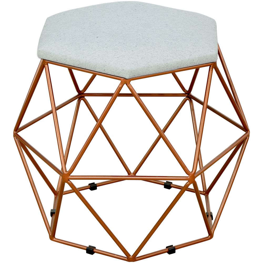 Kit 03 Puffs Decorativo Aramado Bronze Six L02 Linho Cinza - Lyam Decor