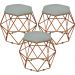 Kit 03 Puffs Decorativo Aramado Bronze Six L02 Linho Cinza Escuro - Lyam Decor