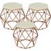Kit 03 Puffs Decorativo Aramado Bronze Six L02 Suede Bege - Lyam Decor