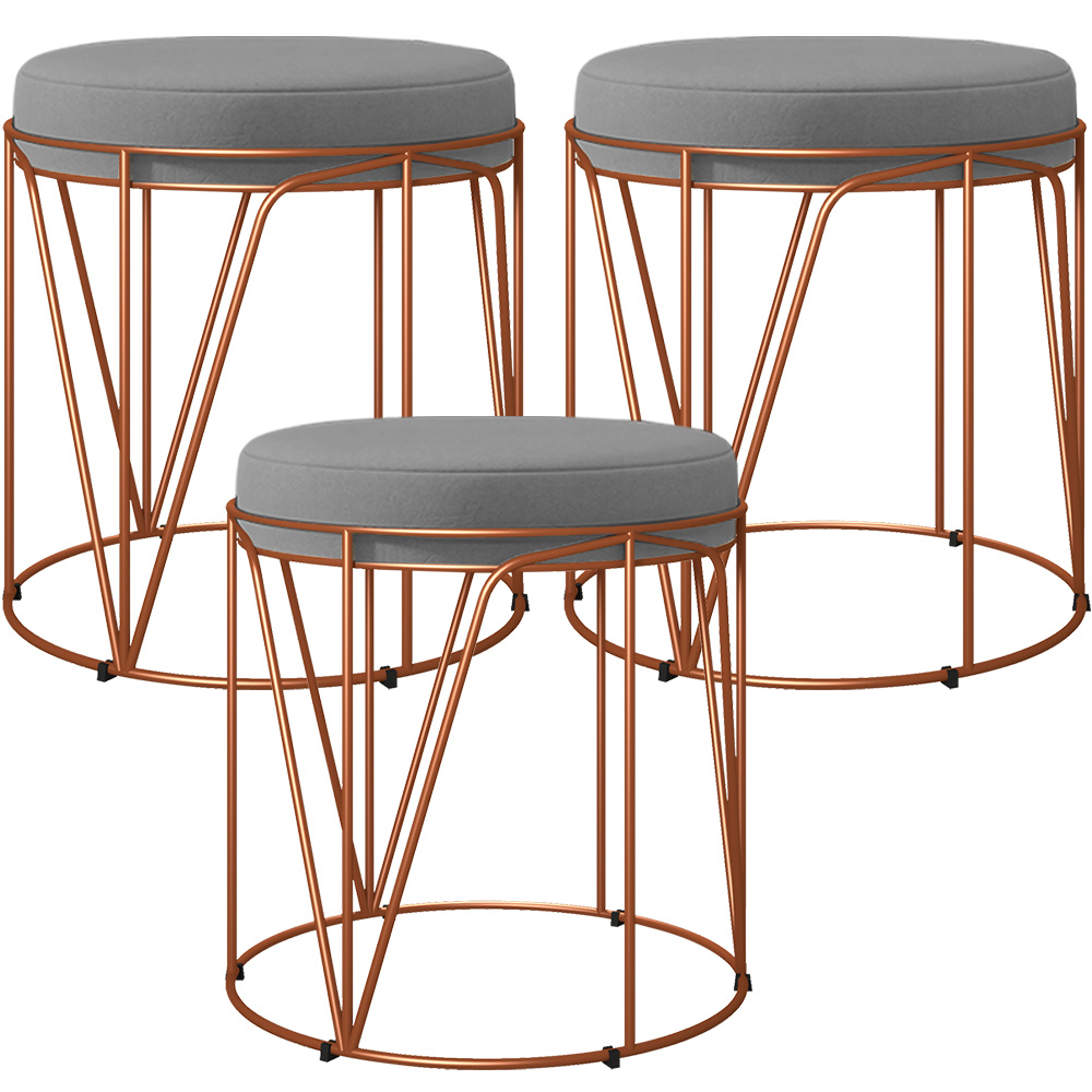 Kit 03 Puffs Decorativo Aramado Bronze Zaya L02 Corano Cinza - Lyam Decor