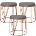 Kit 03 Puffs Decorativo Aramado Bronze Zaya L02 Linho Cinza Escuro - Lyam Decor