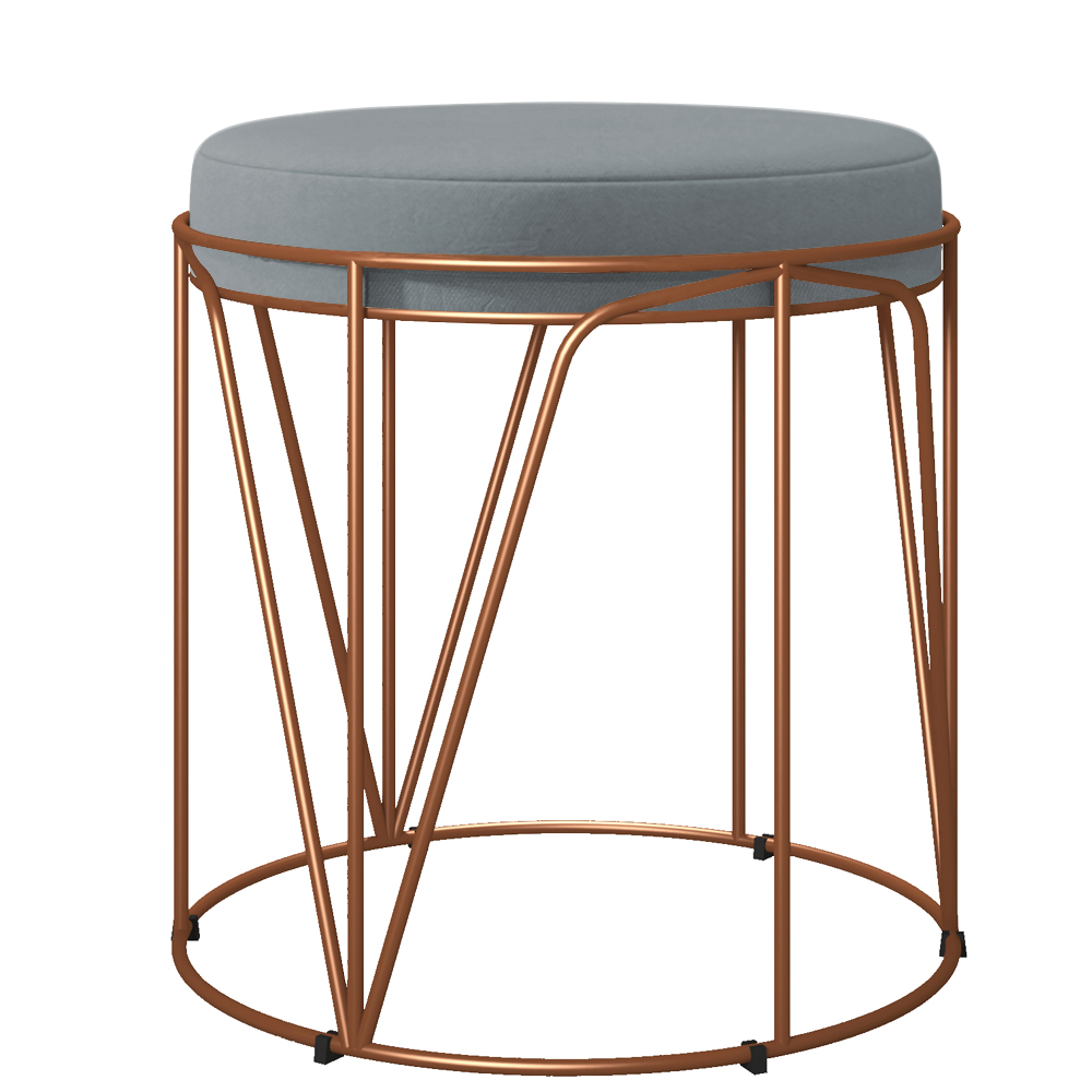 Kit 03 Puffs Decorativo Aramado Bronze Zaya L02 Suede Cinza - Lyam Decor