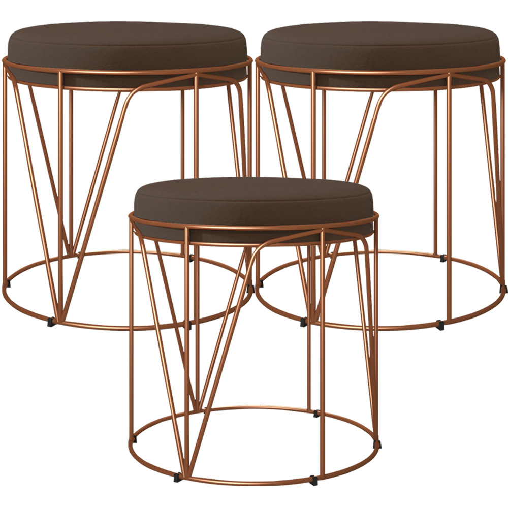 Kit 03 Puffs Decorativo Aramado Bronze Zaya L02 Suede Marrom - Lyam Decor