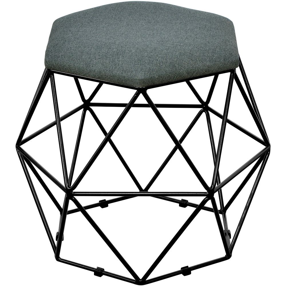 Kit 03 Puffs Decorativo Aramado Preto Six L02 Linho Chumbo - Lyam Decor