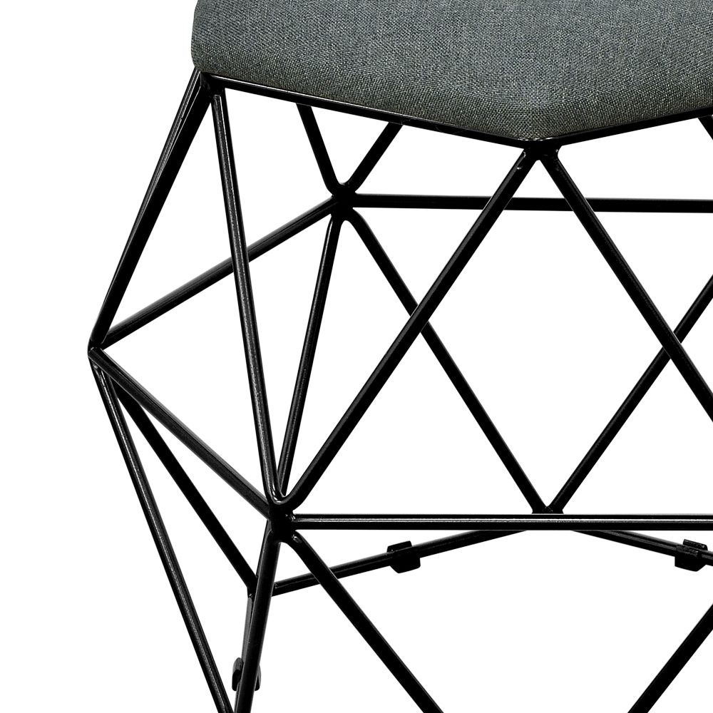 Kit 03 Puffs Decorativo Aramado Preto Six L02 Linho Chumbo - Lyam Decor