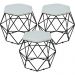 Kit 03 Puffs Decorativo Aramado Preto Six L02 Linho Cinza - Lyam Decor