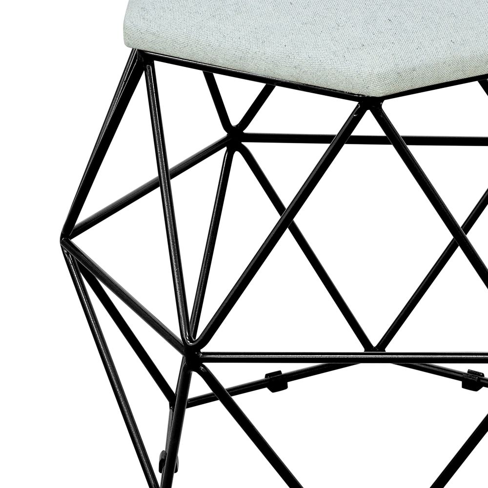 Kit 03 Puffs Decorativo Aramado Preto Six L02 Linho Cinza - Lyam Decor
