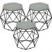 Kit 03 Puffs Decorativo Aramado Preto Six L02 Linho Cinza Escuro - Lyam Decor