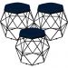 Kit 03 Puffs Decorativo Aramado Preto Six L02 Suede Azul Marinho - Lyam Decor