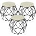 Kit 03 Puffs Decorativo Aramado Preto Six L02 Suede Bege - Lyam Decor