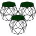 Kit 03 Puffs Decorativo Aramado Preto Six L02 Suede Verde Musgo - Lyam Decor
