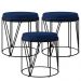 Kit 03 Puffs Decorativo Aramado Preto Zaya L02 Suede Azul Marinho - Lyam Decor