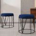 Kit 03 Puffs Decorativo Aramado Preto Zaya L02 Suede Azul Marinho - Lyam Decor