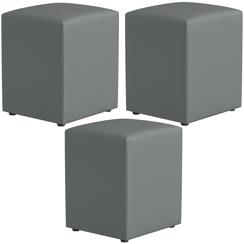Kit 03 Puffs Quadrado L02 Decorativo Corano Cinza - Lyam Decor