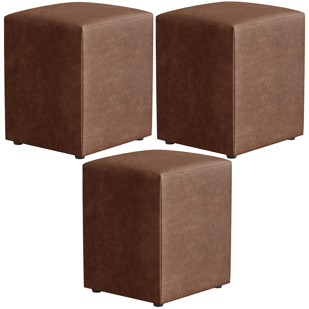 Kit 03 Puffs Quadrado L02 Decorativo Couríssimo Marrom - Lyam Decor