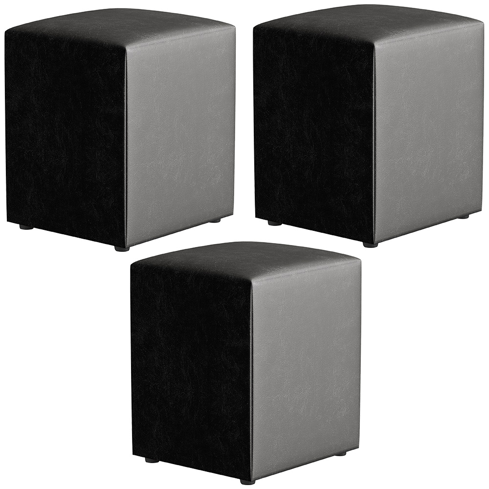 Kit 03 Puffs Quadrado L02 Decorativo Couríssimo Preto Brilho - Lyam Decor