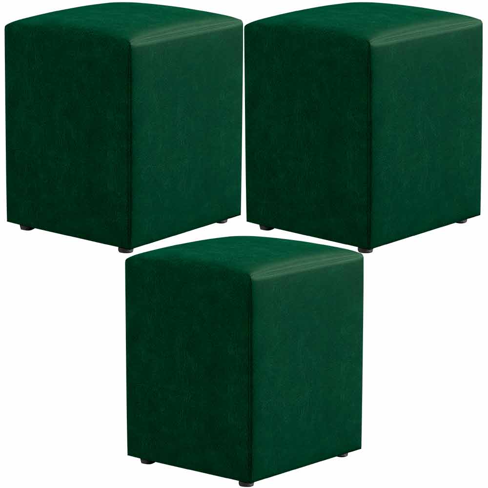 Kit 03 Puffs Quadrado L02 Decorativo Facto Verde - Lyam Decor