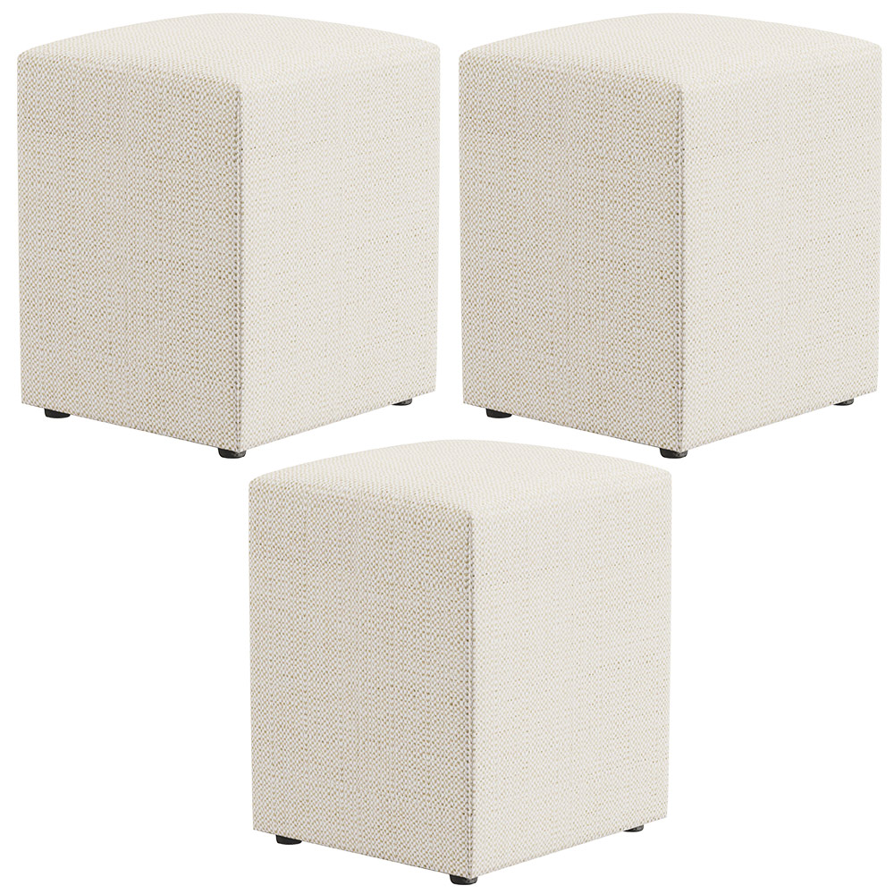 Kit 03 Puffs Quadrado L02 Decorativo Linho Champagne - Lyam Decor