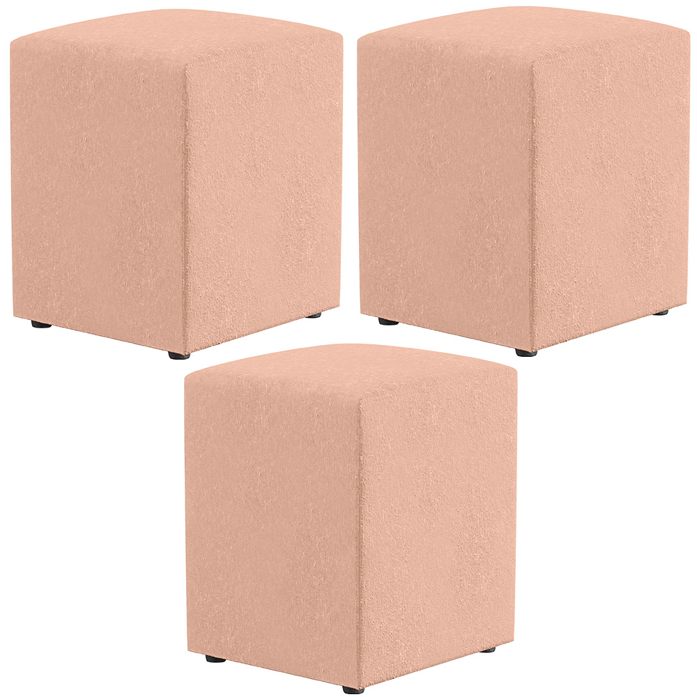 Kit 03 Puffs Quadrado L02 Decorativo Linho Rosê - Lyam Decor