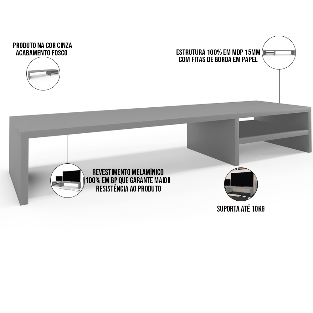 Kit 03 Suportes Para Monitor Stand Home Office Lap 90 cm L03 Cinza - Lyam