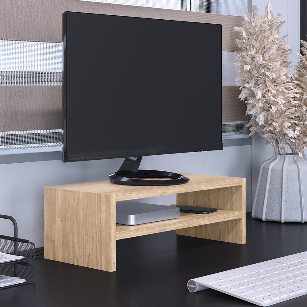 Kit 03 Suportes Stand Para Monitores Mesa Escritório Home Office Lap L03 Amadeirado - Lyam