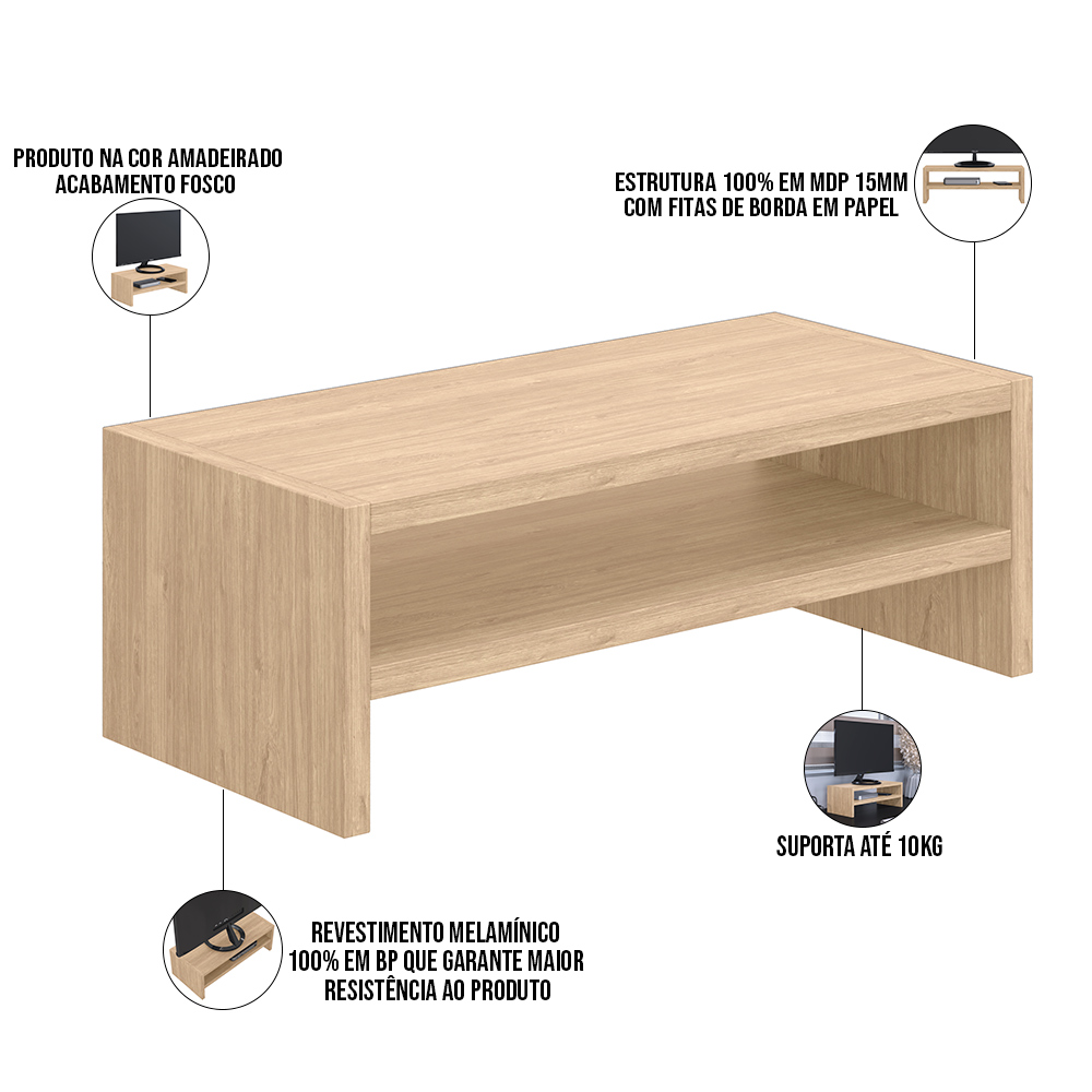 Kit 03 Suportes Stand Para Monitores Mesa Escritório Home Office Lap L03 Amadeirado - Lyam