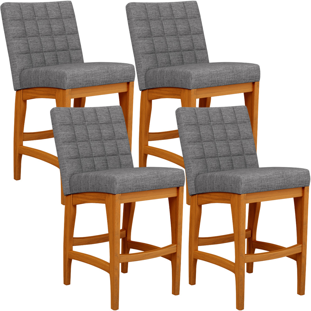 Kit 04 Banqueta Baixa Cozinha Bancada Bar Sala Jantar Fixa Mila L02 Linho Cinza Escuro - Lyam Decor