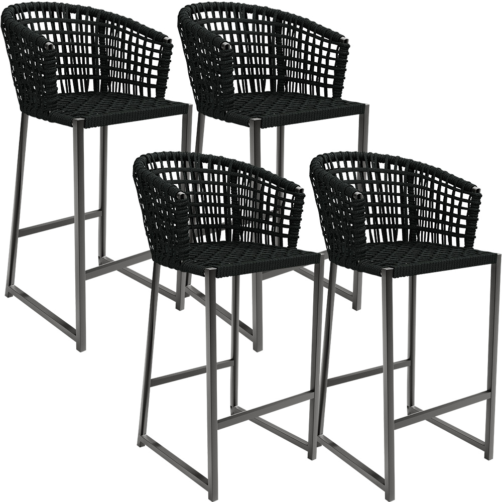Kit 04 Banqueta Para Área Gourmet Cozinha Varanda Corda Náutica Porto D04 Preto - Lyam Decor